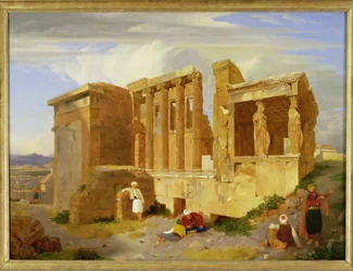 Het Erechtheion, Athene, met figuren op de voorgrond, 1821